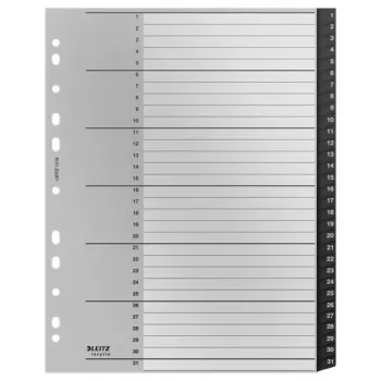 Leitz Recycle índice, PP, extralargo, separador numérico, polipropileno (PP), preto, branco, vertical, A4 Maxi, 160 g/m²