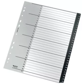 Leitz Recycle índice, PP, extralargo, separador numérico, polipropileno (PP), preto, branco, vertical, A4 Maxi, 160 g/m²