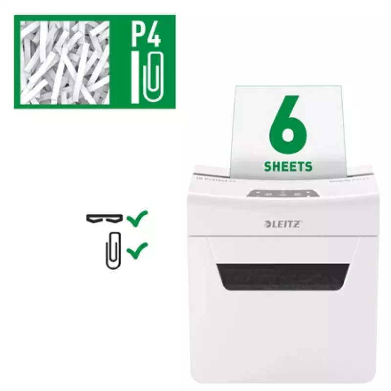 Leitz IQ Protect Premium destruidora de documentos 6X P4, 4 x 40 mm, 10 L, 100 folhas, 55 dB, touch, 6 folhas