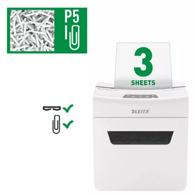 Leitz IQ Protect Premium destruidora de documentos 3M P5, corte micro, 2 x 15 mm, 10 L, 125 folhas, 55 dB, touch