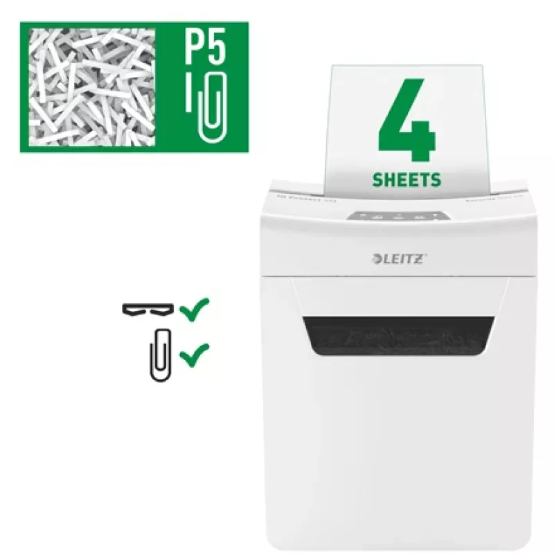 Leitz IQ Protect Premium destruidora de documentos 4M P5, corte micro, 2 x 15 mm, 14 L, 150 folhas, 55 dB, touch