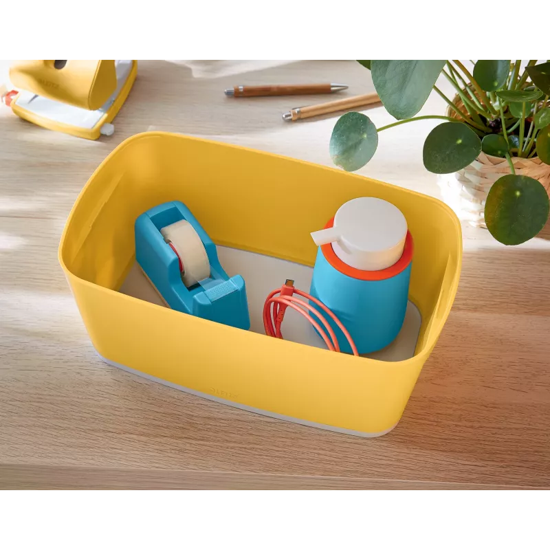 Leitz MyBox Cosy Small com tampa, caixa de arrumação, caixa de arrumação, amarelo, retangular, plástico, monocromático, amarelo