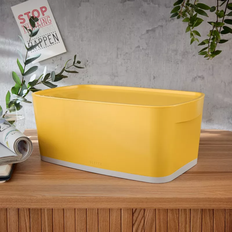 Leitz MyBox Cosy Small com tampa, caixa de arrumação, caixa de arrumação, amarelo, retangular, plástico, monocromático, amarelo