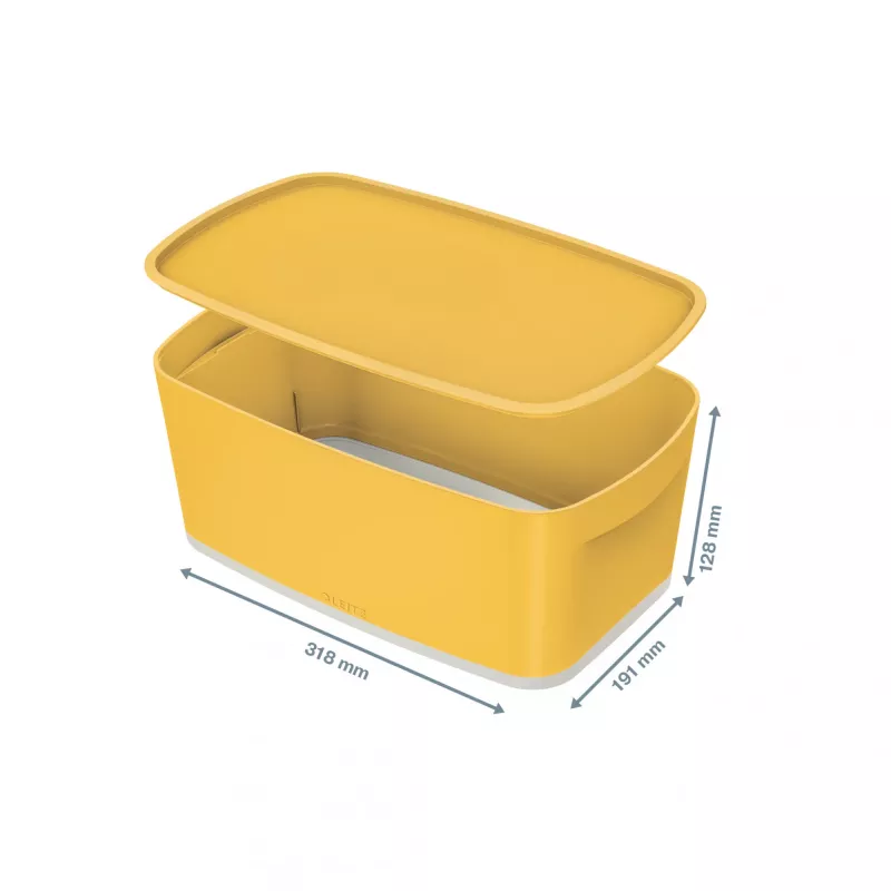 Leitz MyBox Cosy Small com tampa, caixa de arrumação, caixa de arrumação, amarelo, retangular, plástico, monocromático, amarelo