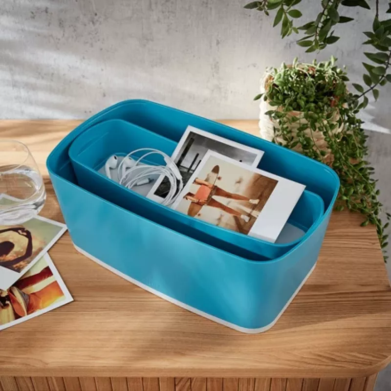 Leitz MyBox Cosy tabuleiro organizador comprido, arrumação, caixa de arrumação, azul, retangular, plástico, monocromático, 307 mm