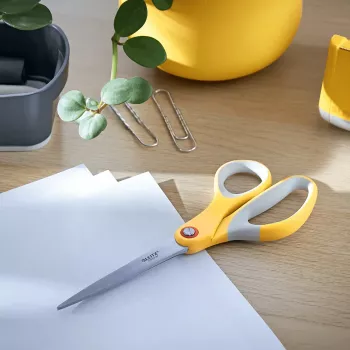 Leitz Cosy Titanium tesoura de escritório 205 mm, adulto, corte reto, simples, cinzento, amarelo, aço inoxidável, tesoura de escritório