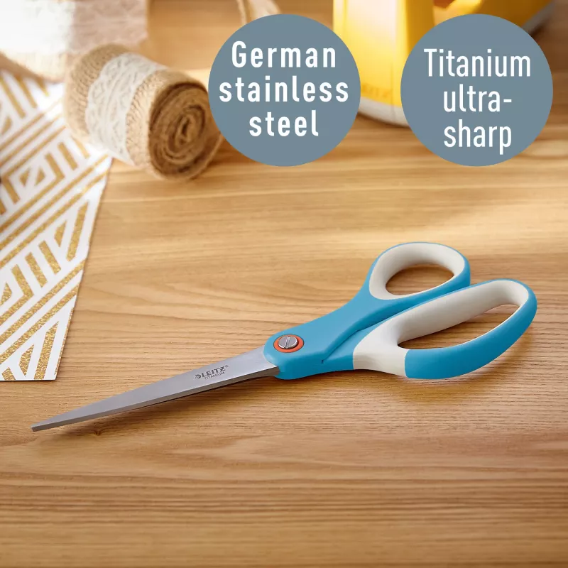 Leitz Cosy Titanium tesoura de escritório 205 mm, adulto, corte reto, individual, azul, aço inoxidável, tesoura de escritório