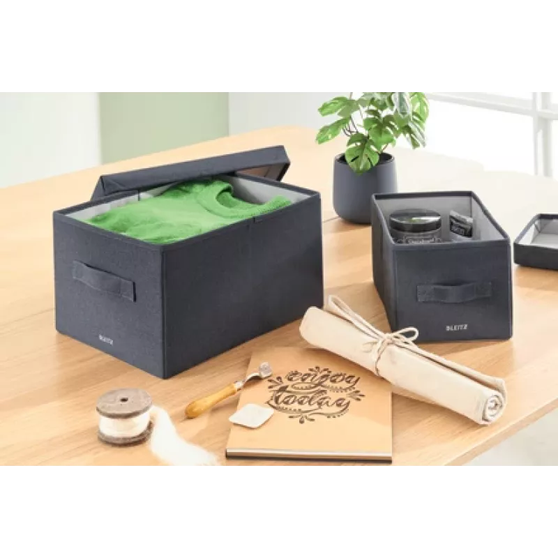 Leitz Caixa de arrumação de tecido com tampa, média, pack de 2, caixa de arrumação, Azul, retangular, tecido, monocolor, tecido