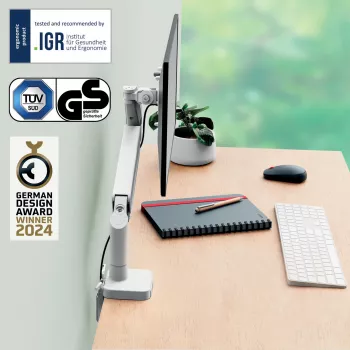Leitz Ergo Braço de monitor único poupa-espaço, morsa/passagem de mesa, 9 kg, 43,2 cm (17