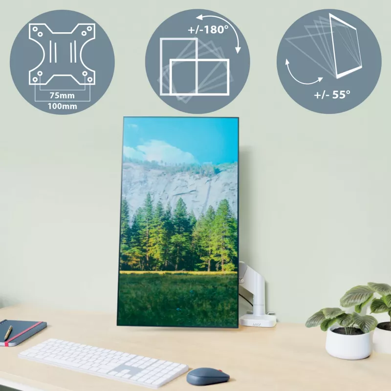 Leitz Ergo Braço de monitor único poupa-espaço, morsa/passagem de mesa, 9 kg, 43,2 cm (17