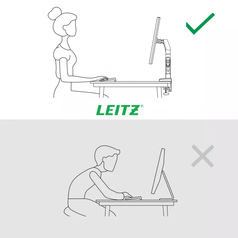 Leitz Ergo Braço de monitor único poupa-espaço, morsa/passagem de mesa, 9 kg, 43,2 cm (17