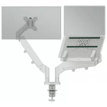 Leitz Ergo Braço duplo para monitor e portátil poupa-espaço, morsa/passagem de mesa, 9 kg, 33 cm (13