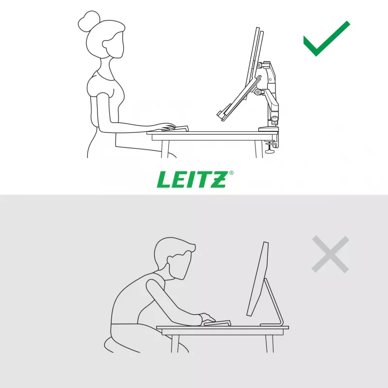 Leitz Ergo Braço duplo para monitor e portátil poupa-espaço, morsa/passagem de mesa, 9 kg, 33 cm (13