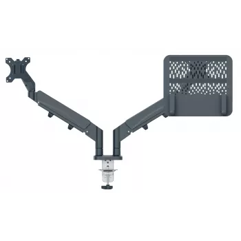 Leitz Ergo Braço duplo para monitor e portátil poupa-espaço, morsa/passagem de mesa, 18 kg, 43,2 cm (17
