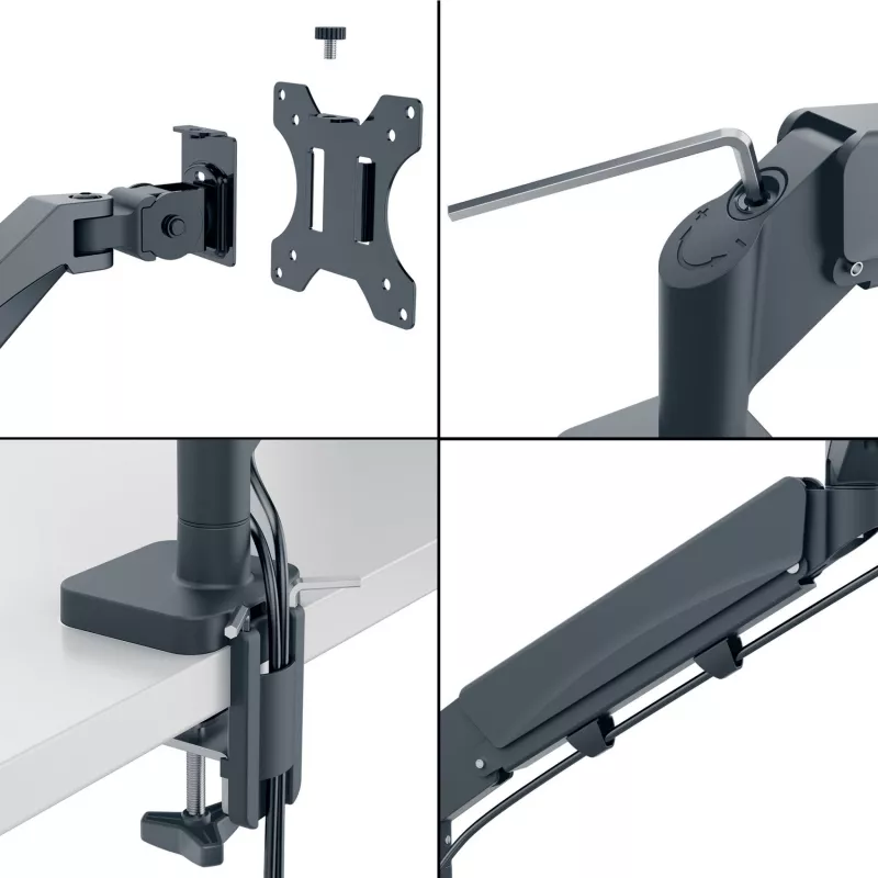 Leitz Ergo Braço duplo para monitor e portátil poupa-espaço, morsa/passagem de mesa, 18 kg, 43,2 cm (17