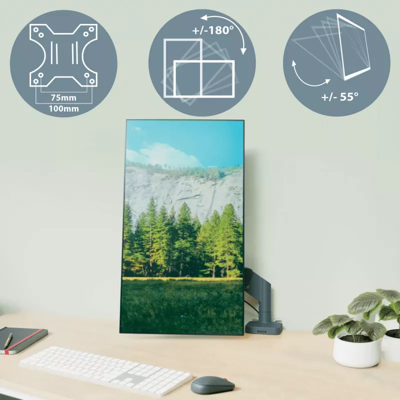 Leitz Ergo Braço duplo para monitor e portátil poupa-espaço, morsa/passagem de mesa, 18 kg, 43,2 cm (17
