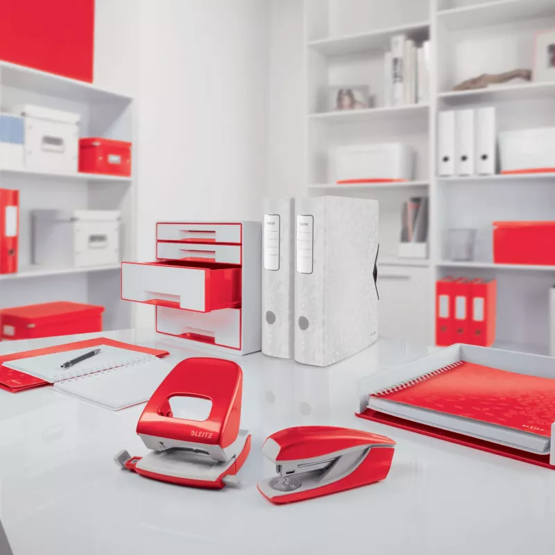 Leitz NeXXt WOW Metal Mini Agrafador, 10 folhas, vermelho, metal, plástico, 80 g/m², 3,5 cm, Top