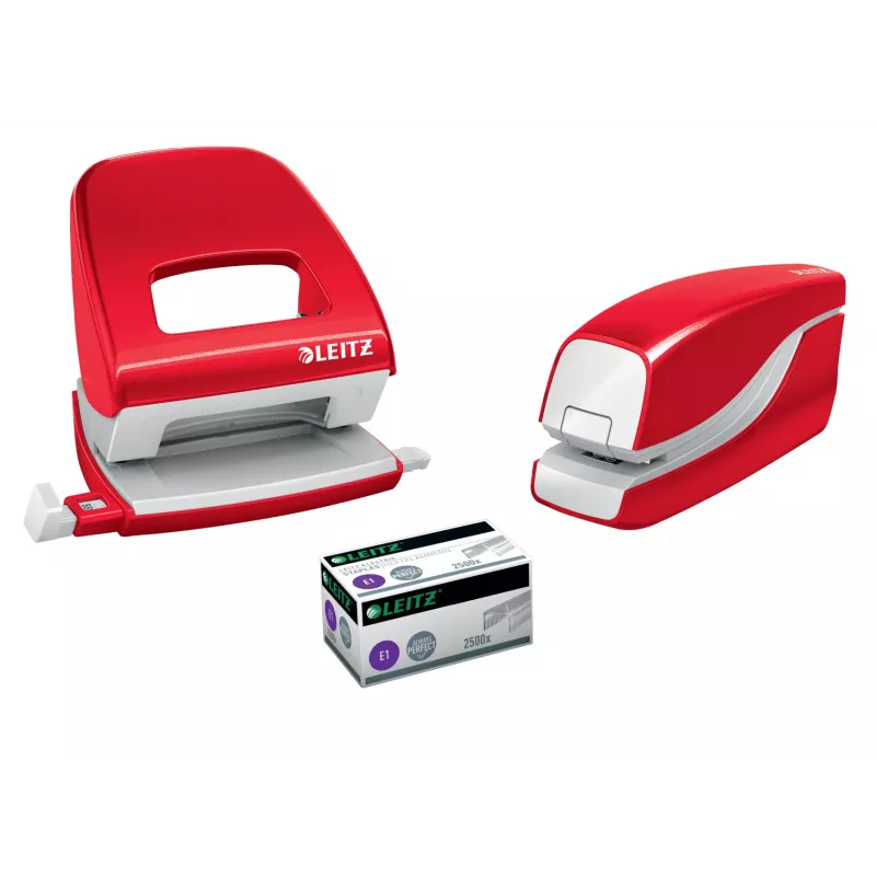 Leitz Agrafador a pilhas WOW 5566, 10 folhas, agrafamento padrão, 1 cm, plástico, vermelho, pilha
