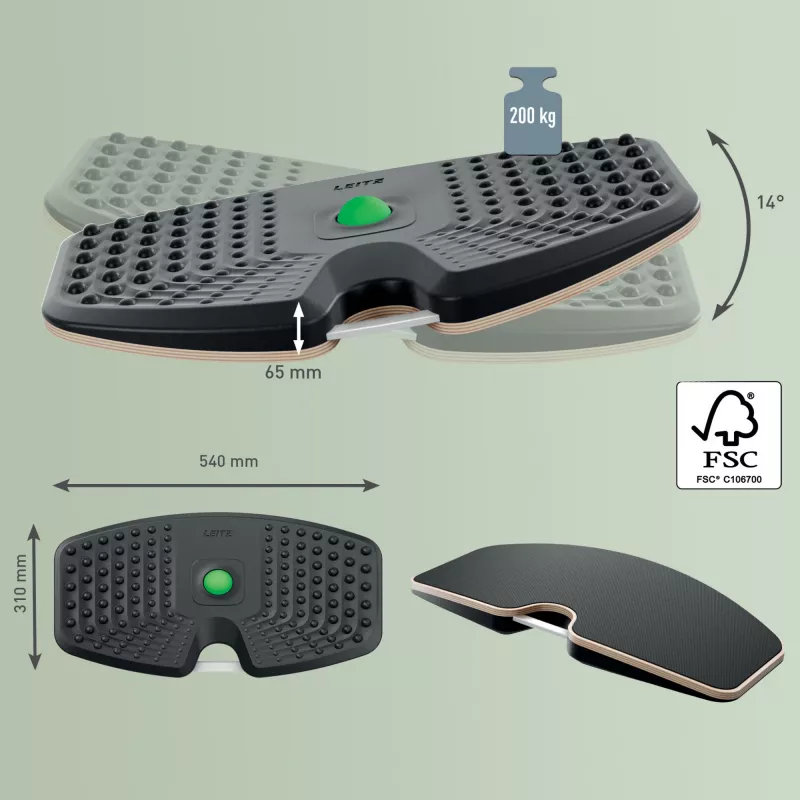 Leitz Ergo Active Balance Board, prancha de equilíbrio, cinzento-escuro, 200 kg, -14 - 14°, 540 mm, 310 mm