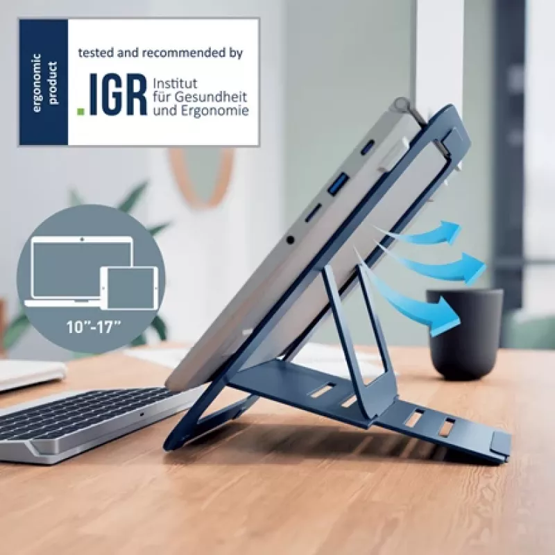 Leitz Ergo Alumínio Ultra-Flat Suporte para portátil ajustável em altura, braço para portátil e tablet, cinzento-escuro, alumínio, 25,4 cm (10
