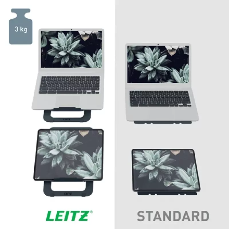 Leitz Ergo Alumínio Ultra-Flat Suporte para portátil ajustável em altura, braço para portátil e tablet, cinzento-escuro, alumínio, 25,4 cm (10