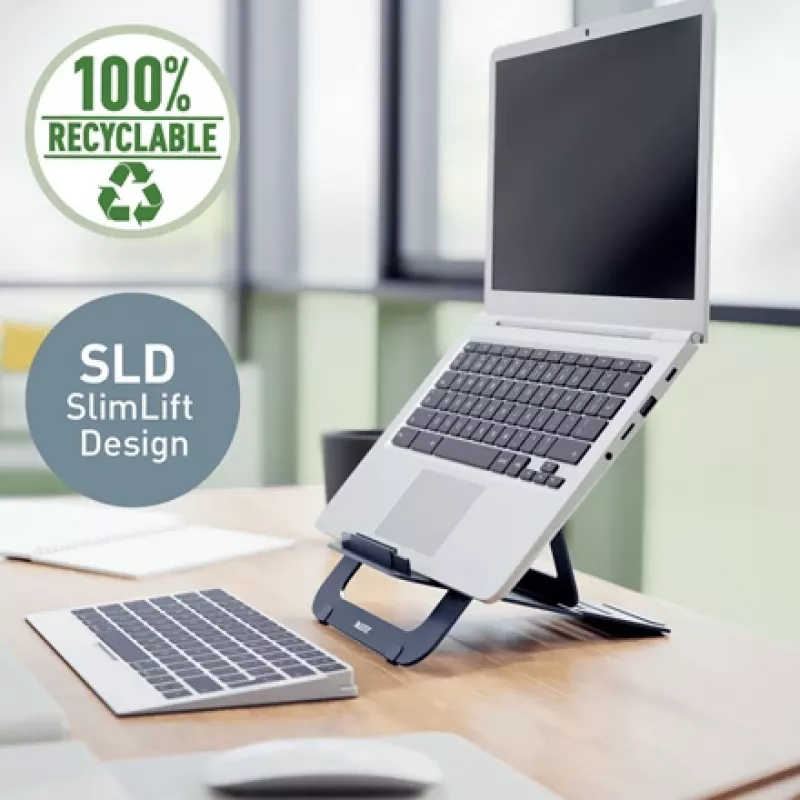 Leitz Ergo Alumínio Ultra-Flat Suporte para portátil ajustável em altura, braço para portátil e tablet, cinzento-escuro, alumínio, 25,4 cm (10