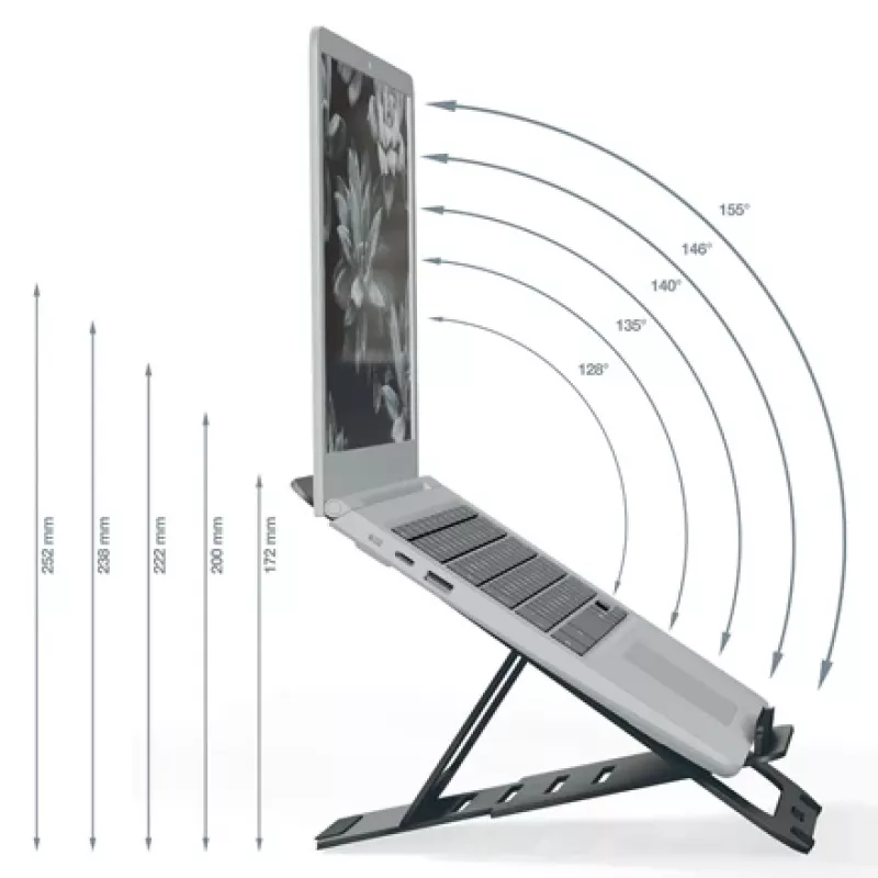 Leitz Ergo Alumínio Ultra-Flat Suporte para portátil ajustável em altura, braço para portátil e tablet, cinzento-escuro, alumínio, 25,4 cm (10