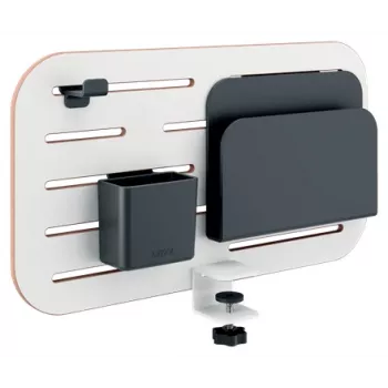 Leitz Ergo Small Pegboard Organizador de secretária, 42x25 cm, MDF, plástico reciclado, borracha, branco, montagem com grampo, Letter, papel, imagem, 450 x 61 x 330 mm, 450 mm