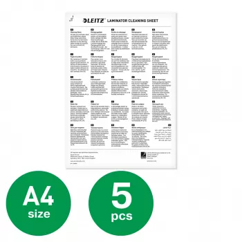 Leitz Premium A3/A4 Folhas de limpeza para plastificadora, pack de 5, 210 mm, 297 mm, 5 unid.
