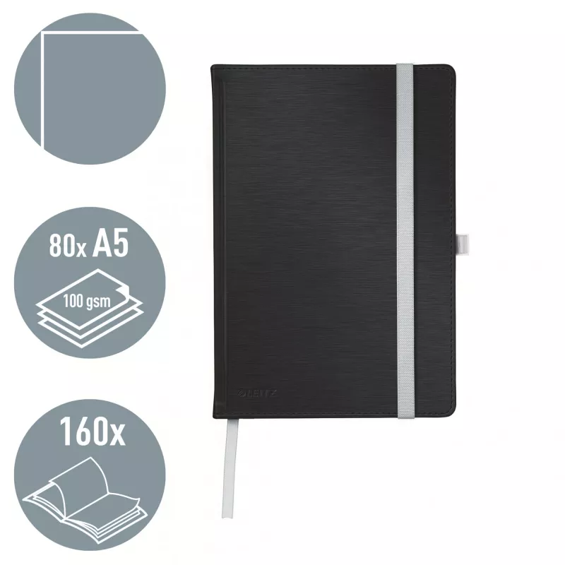 Leitz Style caderno A5 liso com capa dura, monocromático, preto, A5, 80 folhas, 100 g/m², capa dura