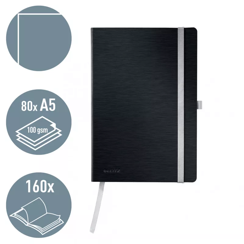 Leitz Style caderno A5 liso com capa mole, monocromático, preto, A5, 80 folhas, 100 g/m², capa mole