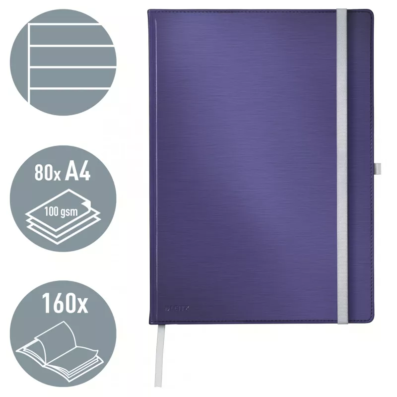 Leitz Style caderno A4 pautado com capa dura, monocromático, azul, A4, 80 folhas, 100 g/m², papel pautado