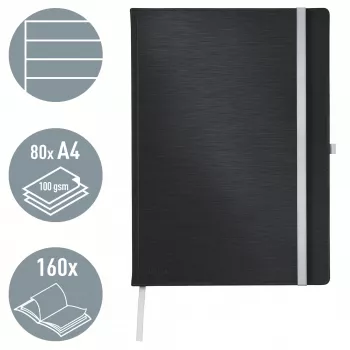 Leitz Style caderno A4 pautado com capa dura, monocromático, preto, A4, 80 folhas, 100 g/m², papel pautado