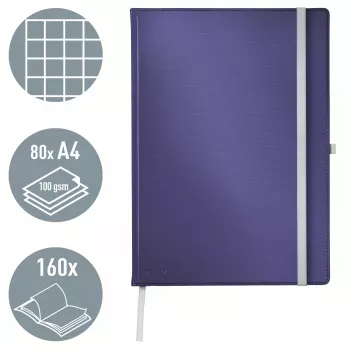 Leitz Style caderno A4 quadriculado com capa dura, monocromático, azul, A4, 80 folhas, 100 g/m², papel quadriculado