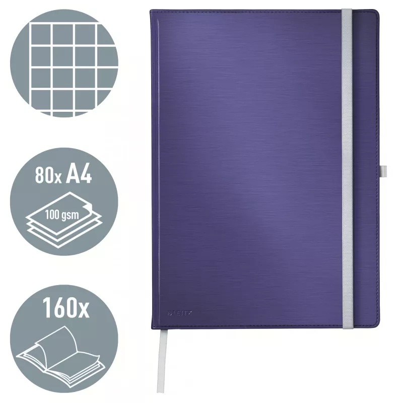 Leitz Style caderno A4 quadriculado com capa dura, monocromático, azul, A4, 80 folhas, 100 g/m², papel quadriculado