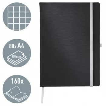 Leitz Style caderno A4 quadriculado com capa dura, monocromático, preto, A4, 80 folhas, 100 g/m², papel quadriculado