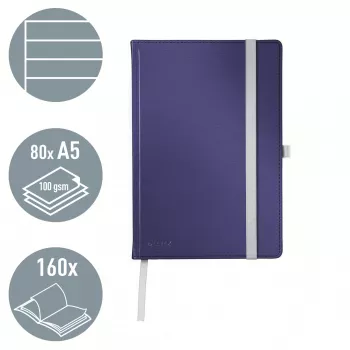 Leitz Style caderno A5 pautado com capa dura, monocromático, azul, A5, 80 folhas, 100 g/m², papel pautado