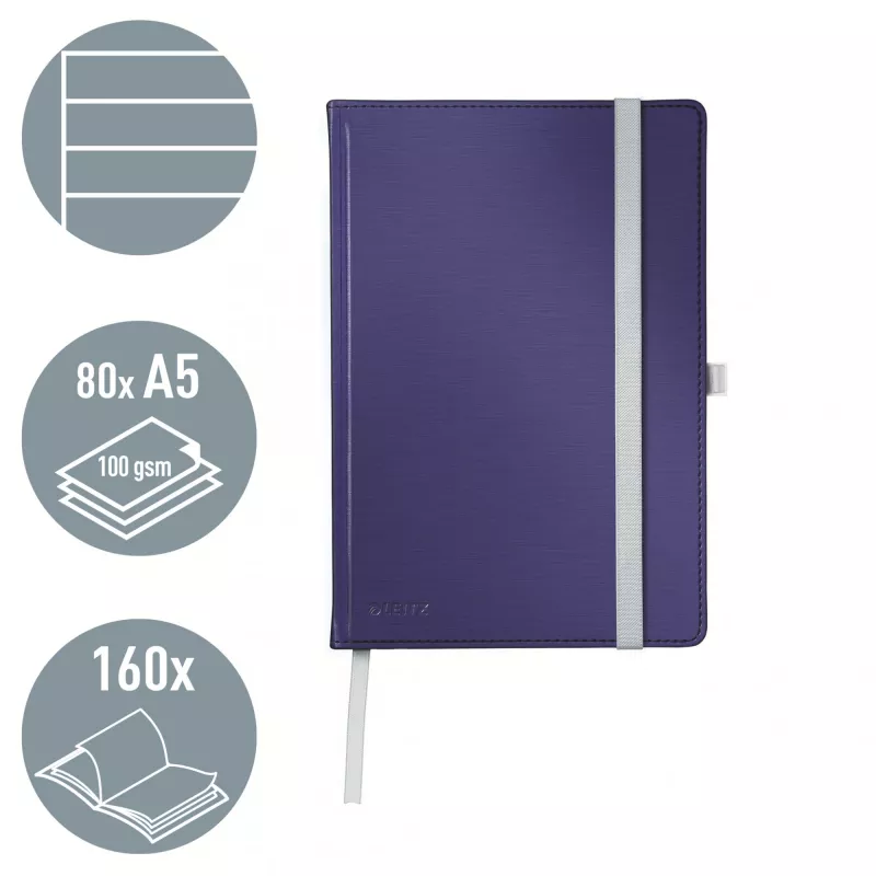 Leitz Style caderno A5 pautado com capa dura, monocromático, azul, A5, 80 folhas, 100 g/m², papel pautado