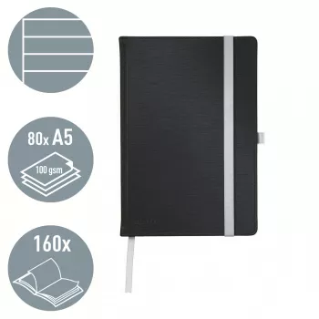 Leitz Style caderno A5 pautado com capa dura, monocolor, preto, A5, 80 folhas, 100 g/m², papel pautado
