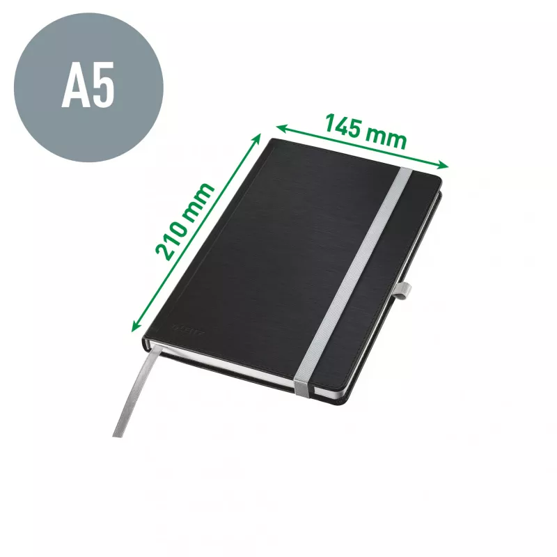 Leitz Style caderno A5 pautado com capa dura, monocolor, preto, A5, 80 folhas, 100 g/m², papel pautado
