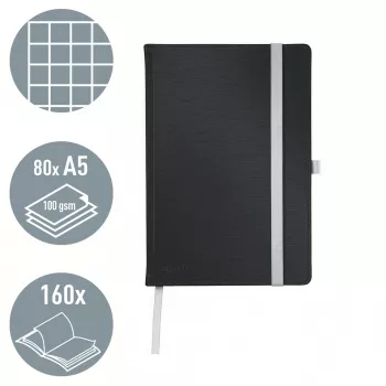 Leitz Style caderno A5 quadriculado com capa dura, monocromático, preto, A5, 80 folhas, 100 g/m², papel quadriculado
