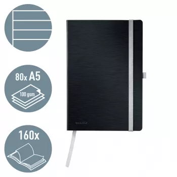 Leitz Style caderno A5 pautado com capa mole, monocromático, preto, A5, 80 folhas, 100 g/m², papel pautado