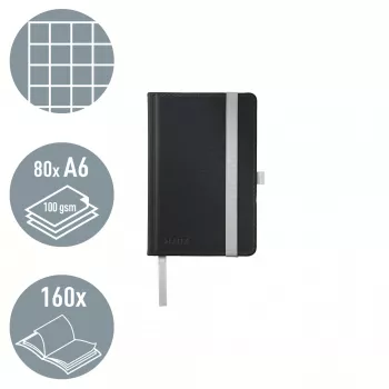 Leitz Style caderno A6 quadriculado com capa dura, monocromático, preto, A6, 80 folhas, 100 g/m², papel quadriculado