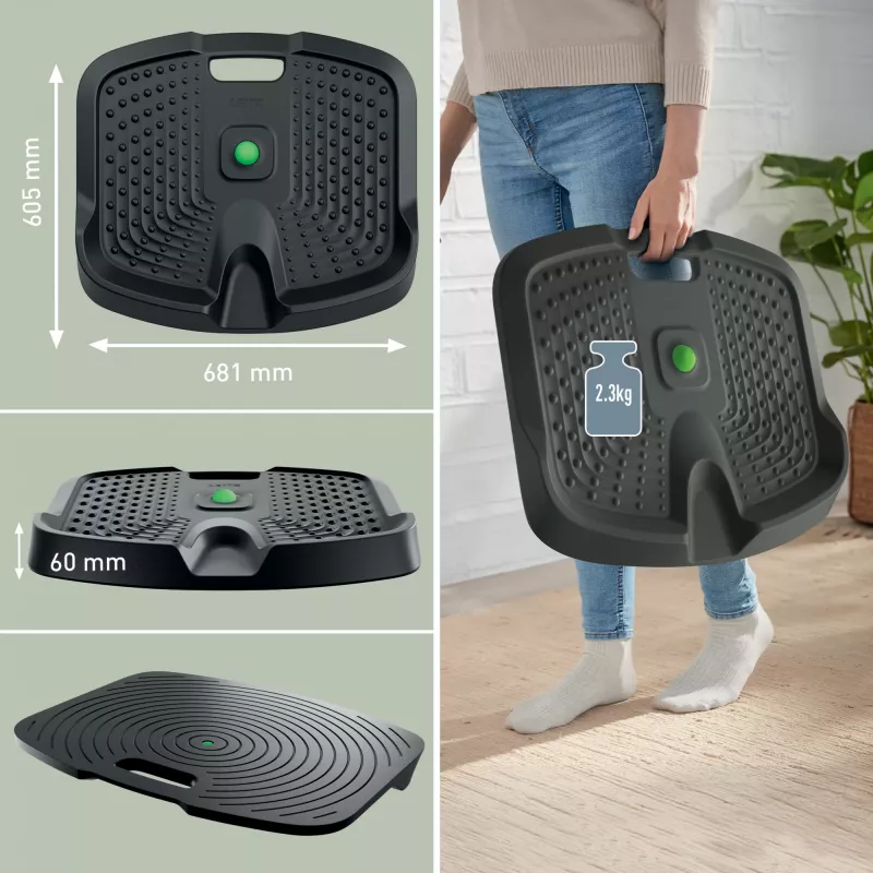 Leitz Ergo Active tapete ergonómico anti-fadiga, retangular, preto, poliuretano, Bubble, China, 605 x 681 mm