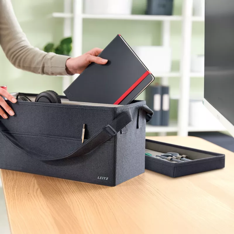 Leitz Fabric bolsa de trabalho Hot Desking com tampa, bolsa de arrumação, cinzento, retangular, tecido, monocromático, unissexo