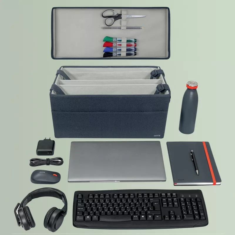 Leitz Fabric bolsa de trabalho Hot Desking com tampa, bolsa de arrumação, cinzento, retangular, tecido, monocromático, unissexo