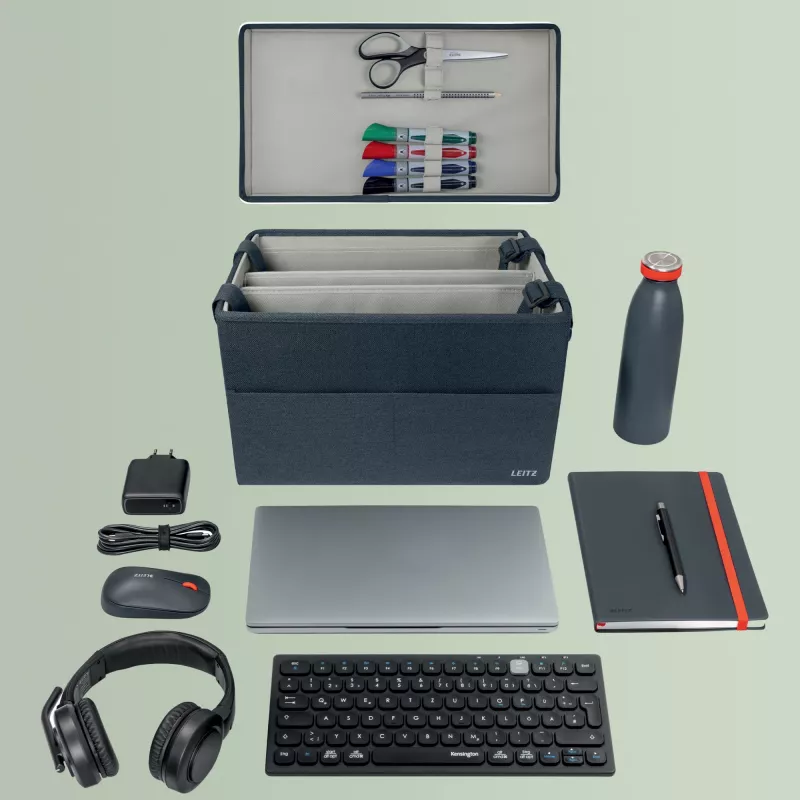Leitz Fabric bolsa compacta de trabalho Hot Desking com tampa, bolsa de arrumação, cinzento, retangular, tecido, monocolor, adulto