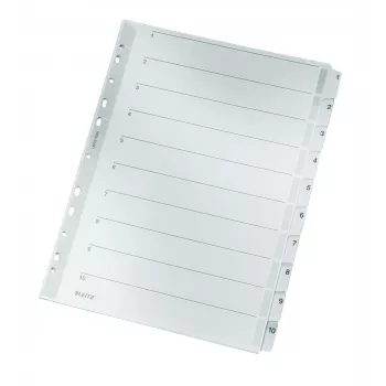 Leitz 43240000 Separador numérico com abas cartão, plástico cinzento