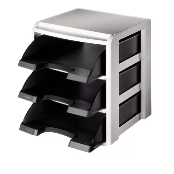 Leitz bandeja de correspondência Rack Plus 3 compartimentos, plástico, preto, A4, A4, 3 gavetas, correspondência