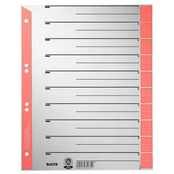 Leitz 16520025 separadores com abas numérico cartão cinzento, vermelho
